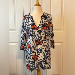 J‎ Crew Tulip Long Sleeve Tunic Orange Blue Dress Small
